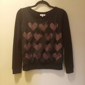 dELiA*s Black Sweatshirt with Pink Grid Heart Cutouts ~ Free Shipping! ☆